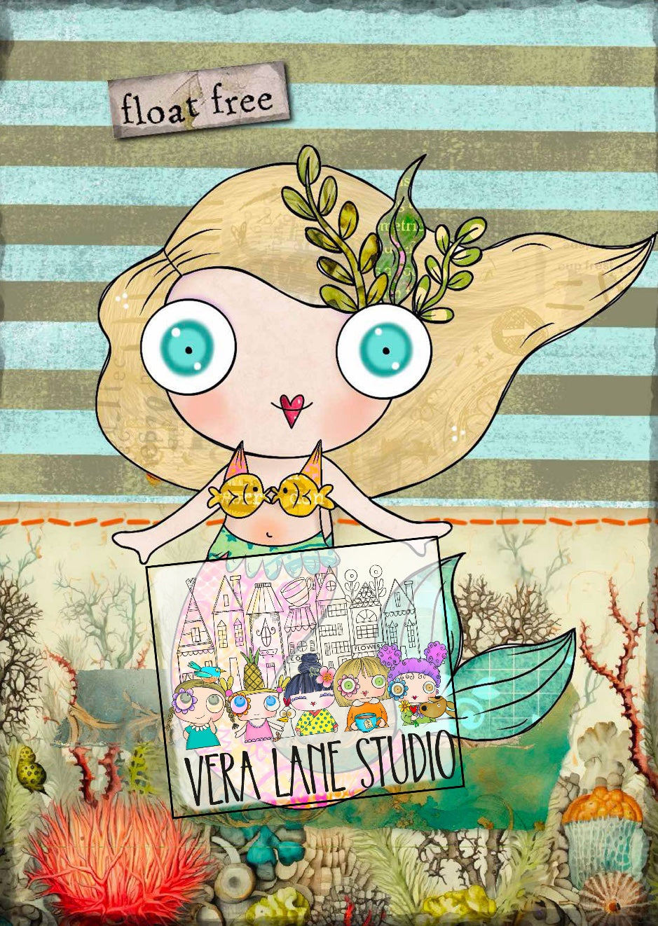 Pearls and Tides Mixed Media Mermaid Kit – 26 Digital Files with Mermaid Doll, Outfits, ATC and Card Backs, Word Clips, Faux Washi