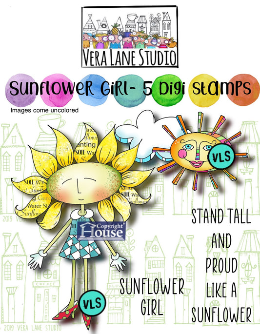 Sunflower Girl - 5 Digi stamps in jpg and png files