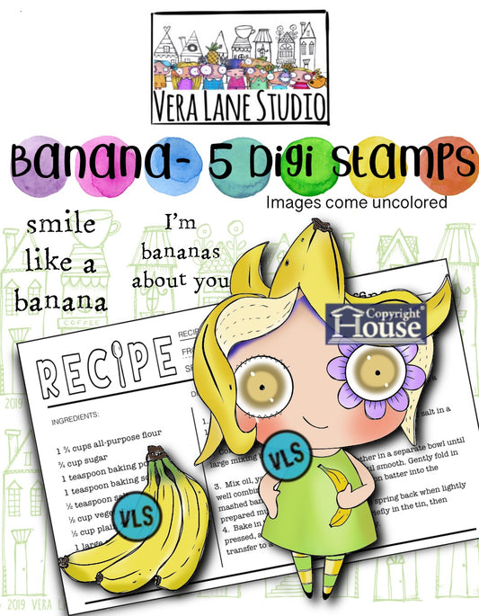 Bananas - 5 Digi stamps in jpg and png files