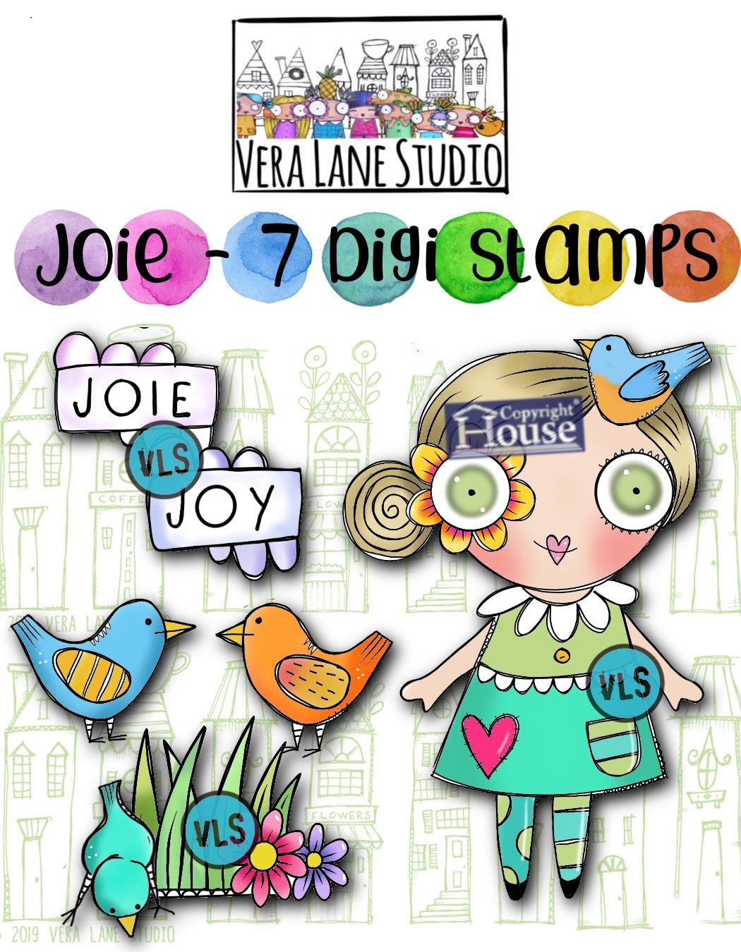 Joie - 7 Digi stamps in jpg and png files