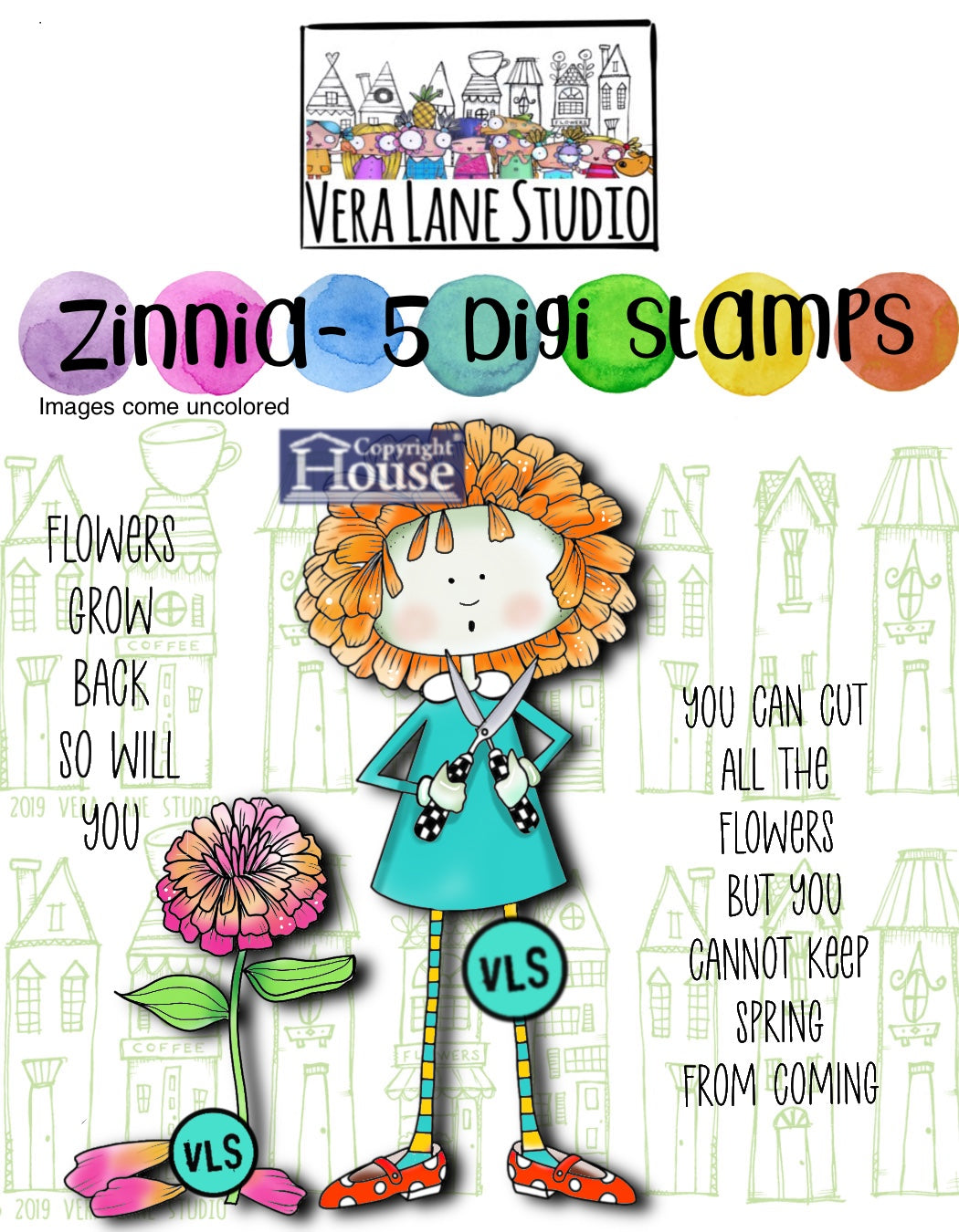 Zinnia - 5 Digi stamp set in jpg and png files