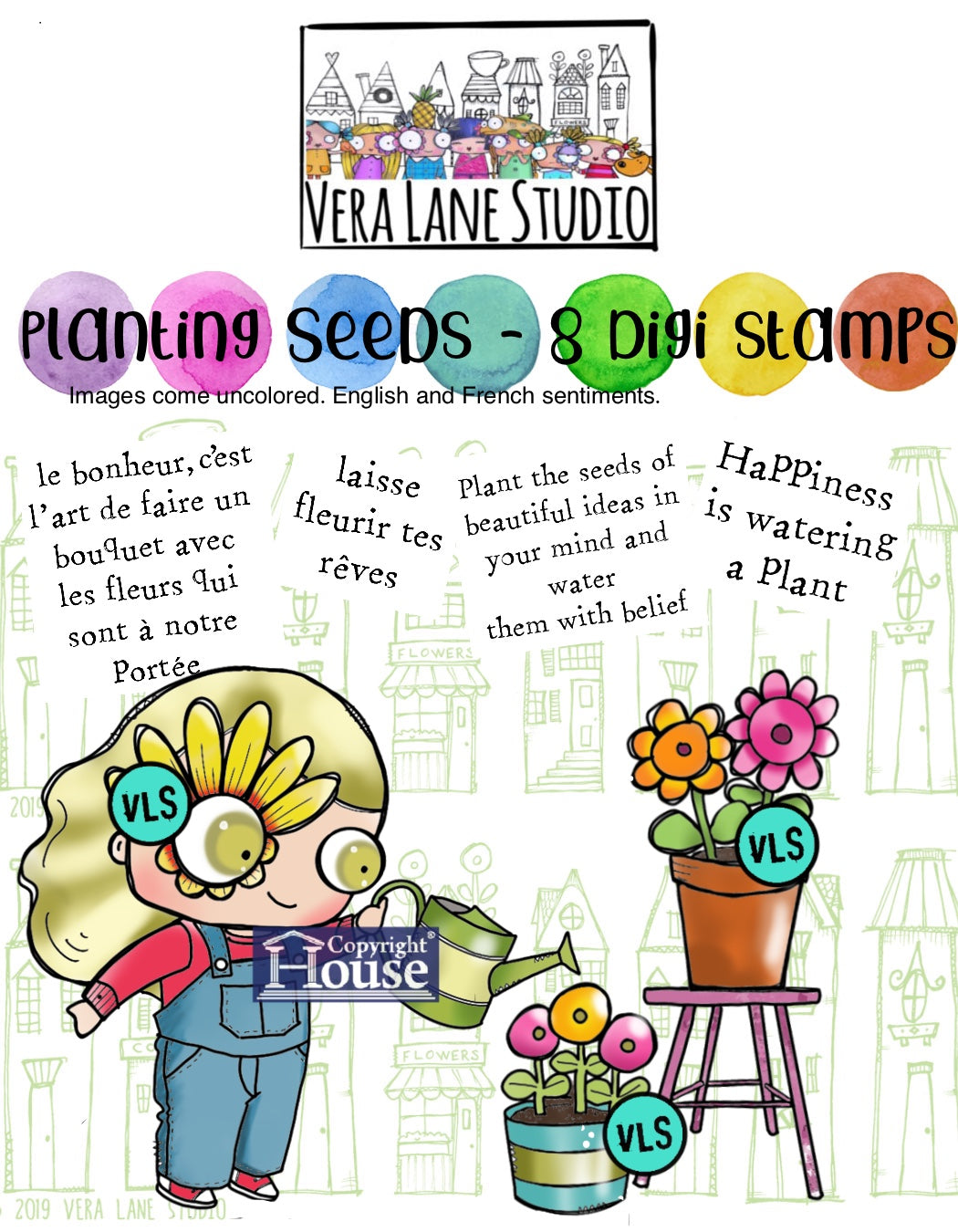 Planting  Seeds - 8 Digi stamps in jpg and png files