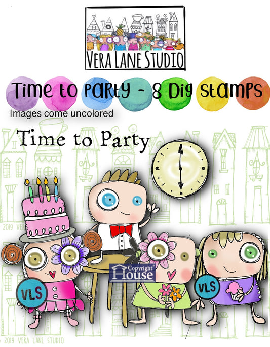 Time to party - 8 Digi stamps in jpg and png files