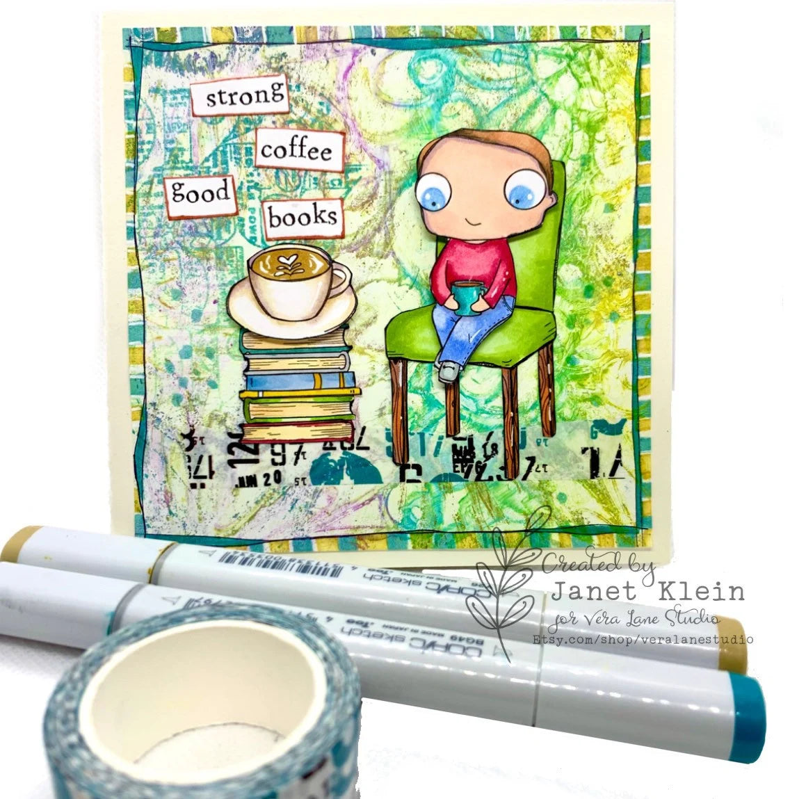 Strong Coffee, Good Books - 7 digi stamps in jpg and png files