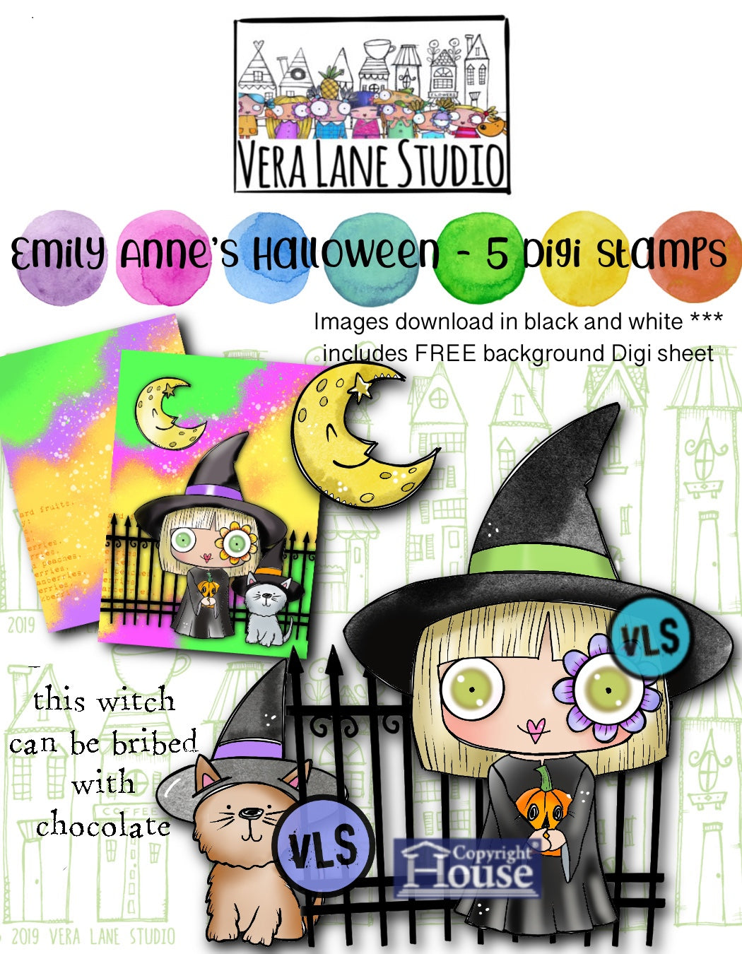 Emily Anne’s Halloween -5 Digi stamps and free background sheet