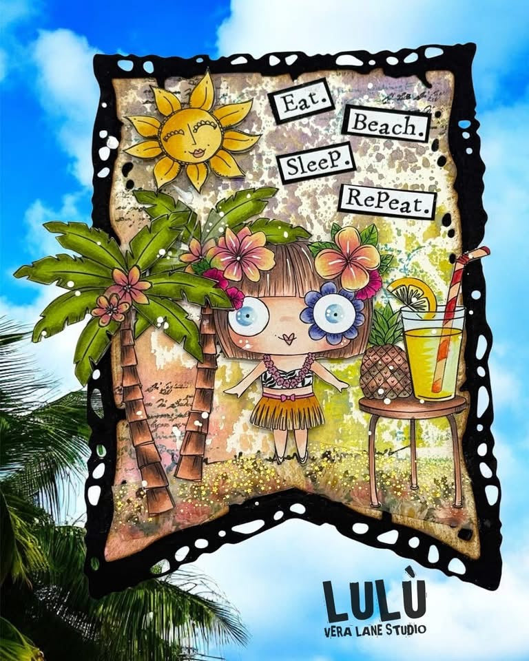 Emily Anne’s Hawaii digital card kit - 7 Digi stamps in jpg and png files, 3 colored backgrounds