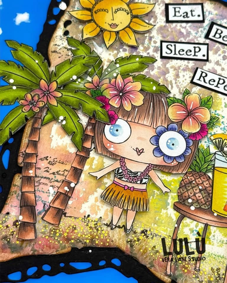 Emily Anne’s Hawaii digital card kit - 7 Digi stamps in jpg and png files, 3 colored backgrounds