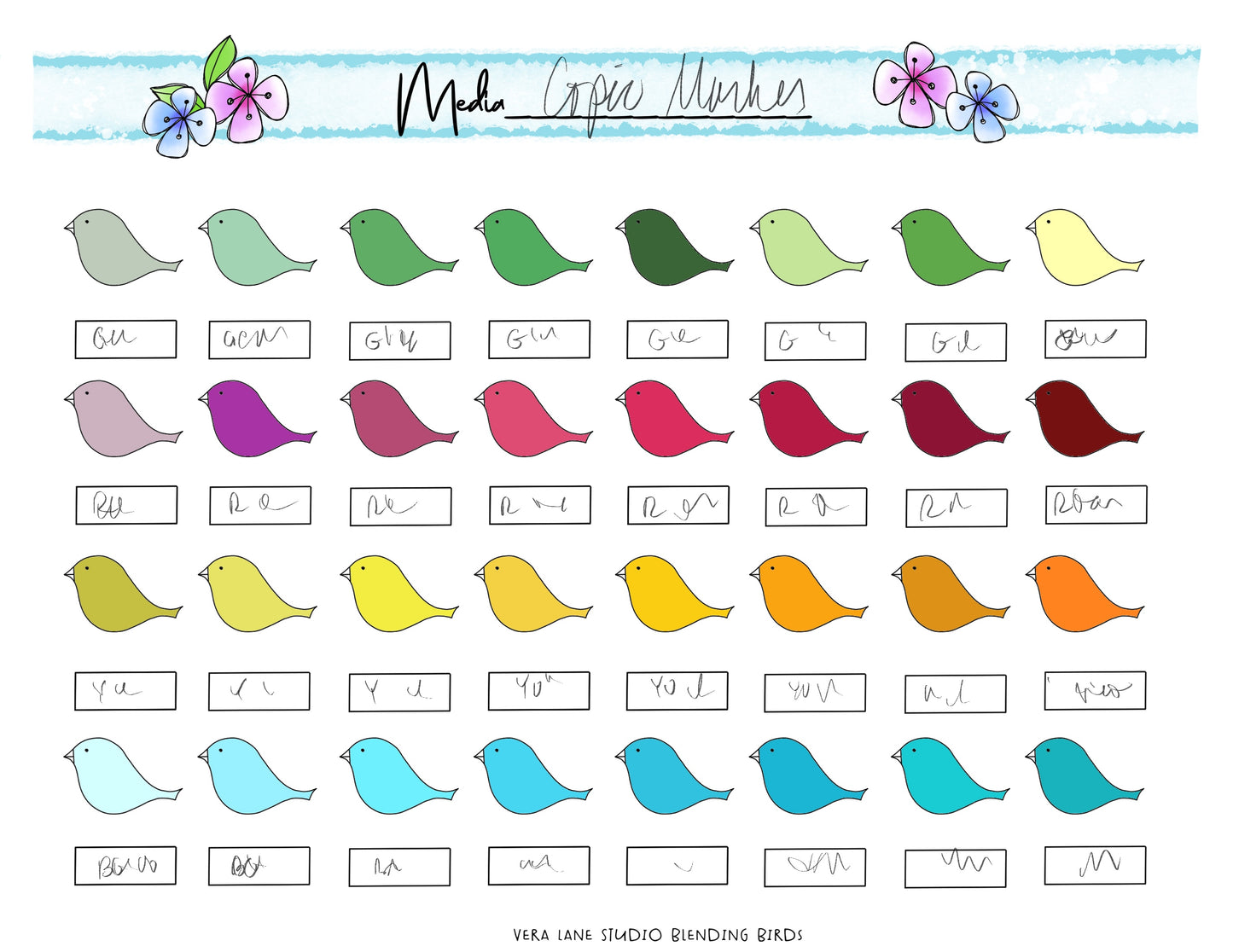 Blending Birds Color Swatching collection - 5 PDF’s, 1 jpg