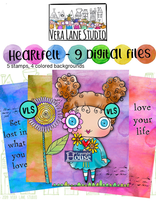 Heartfelt - 9 digital files. Four colored backgrounds five stamps.