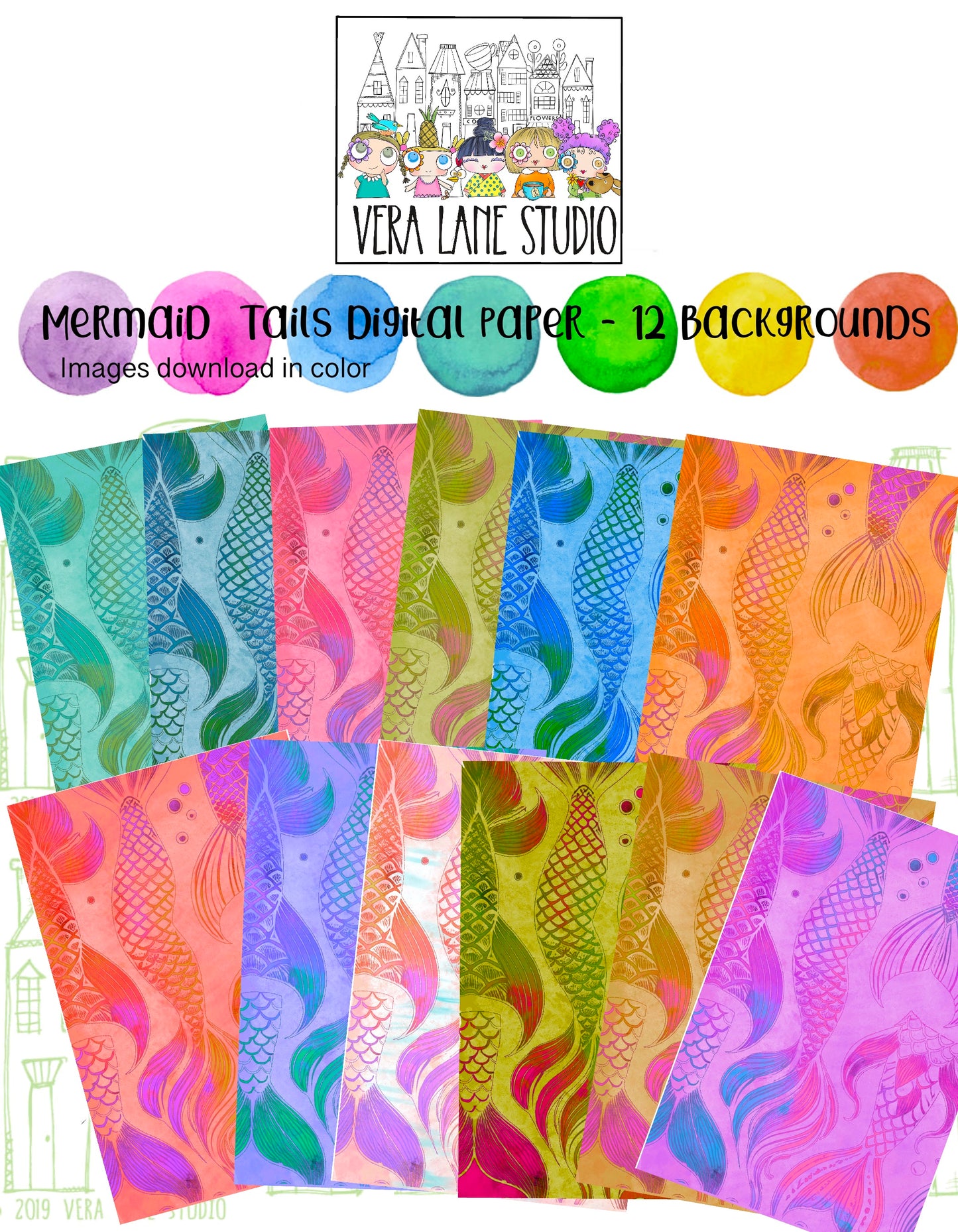 Mermaid Tails - 12 Digital  papers in assorted colors