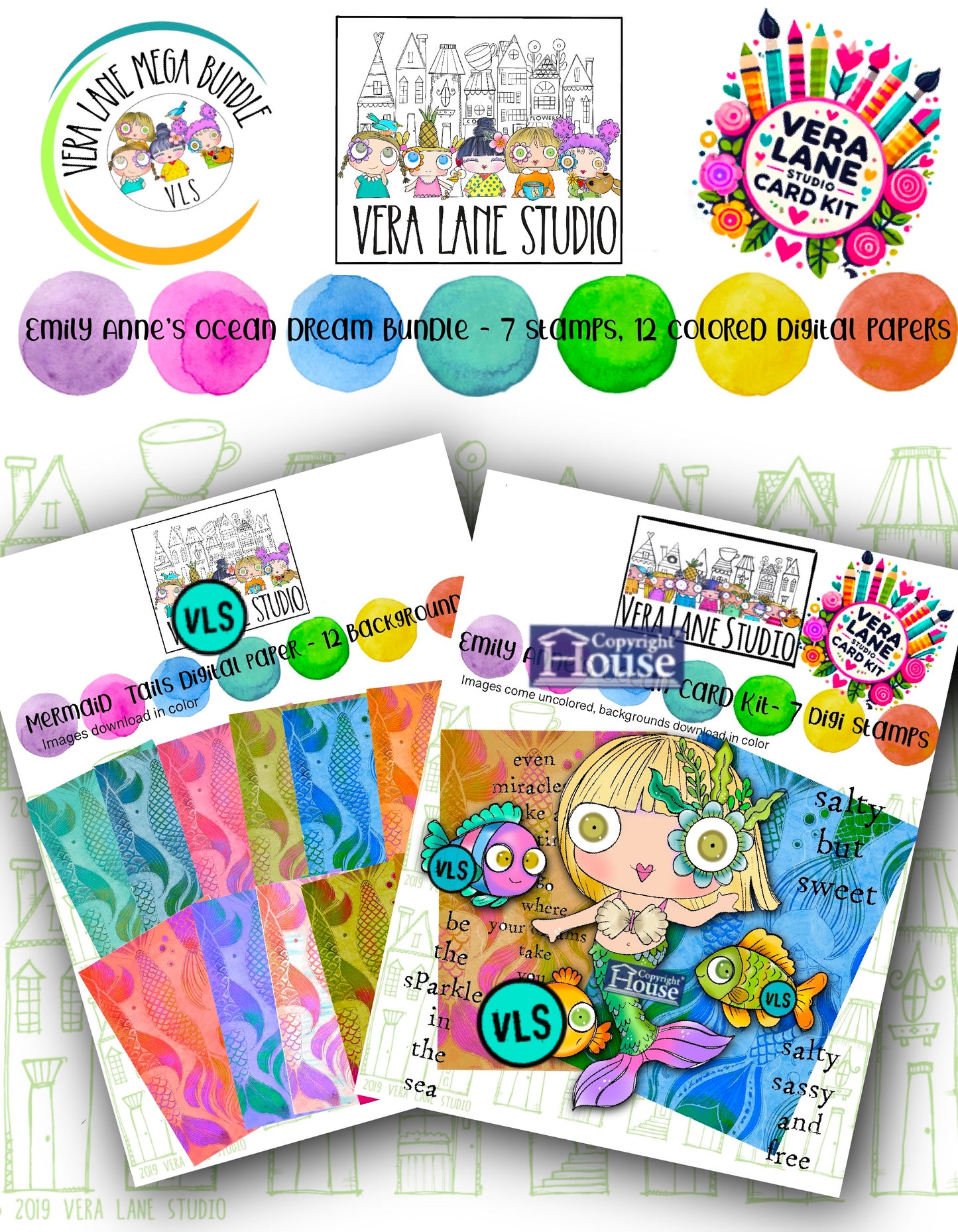 Emily Anne’s ocean dream bundle - 7 stamps, 12 colored digital papers