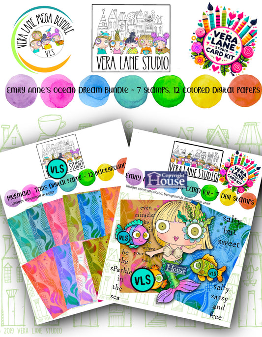 Emily Anne’s ocean dream bundle - 7 stamps, 12 colored digital papers