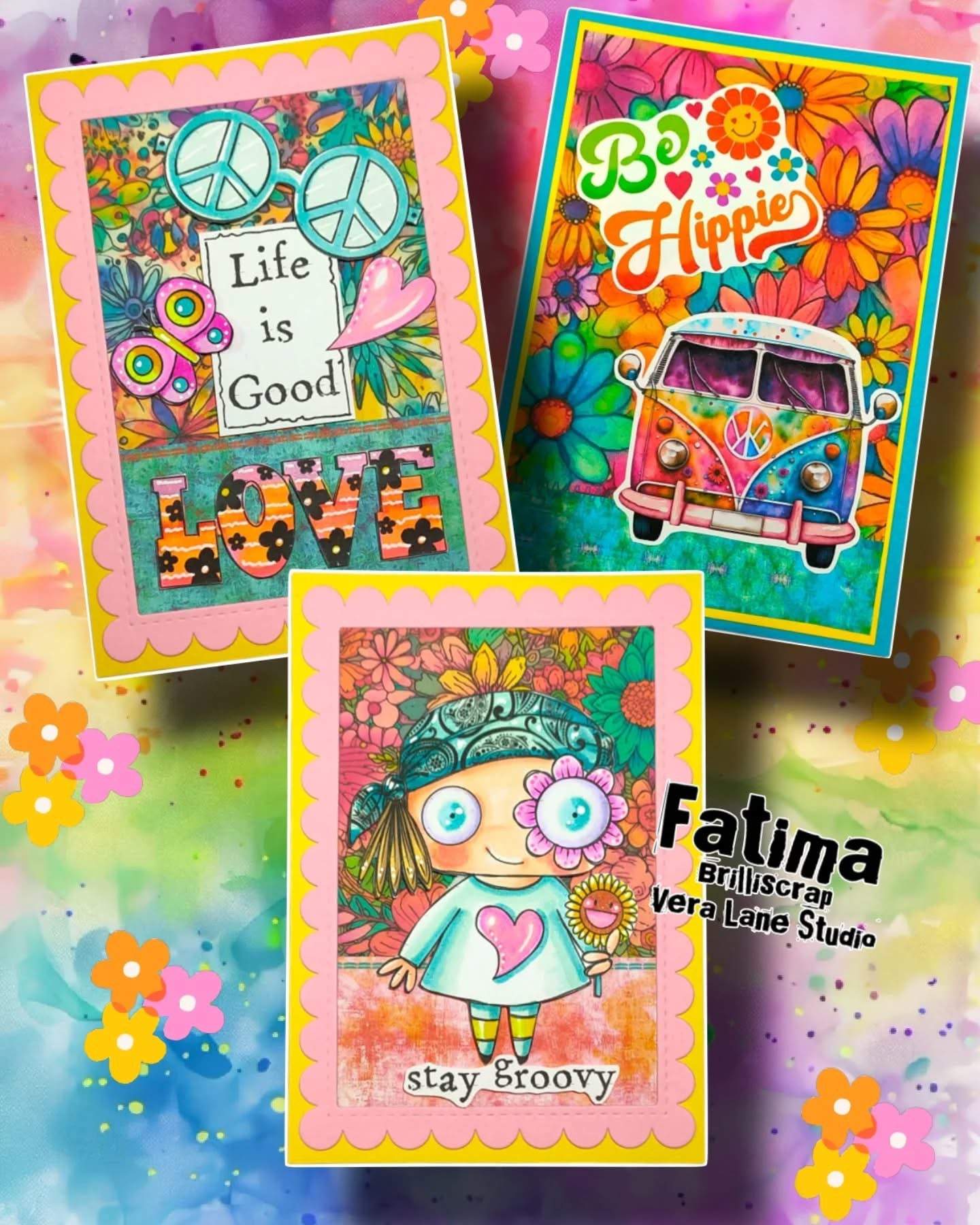 Stay Groovy card and scrap kit - 7 Digi stamps in jpg and png files, 2 backgrounds, and four bonus stickers