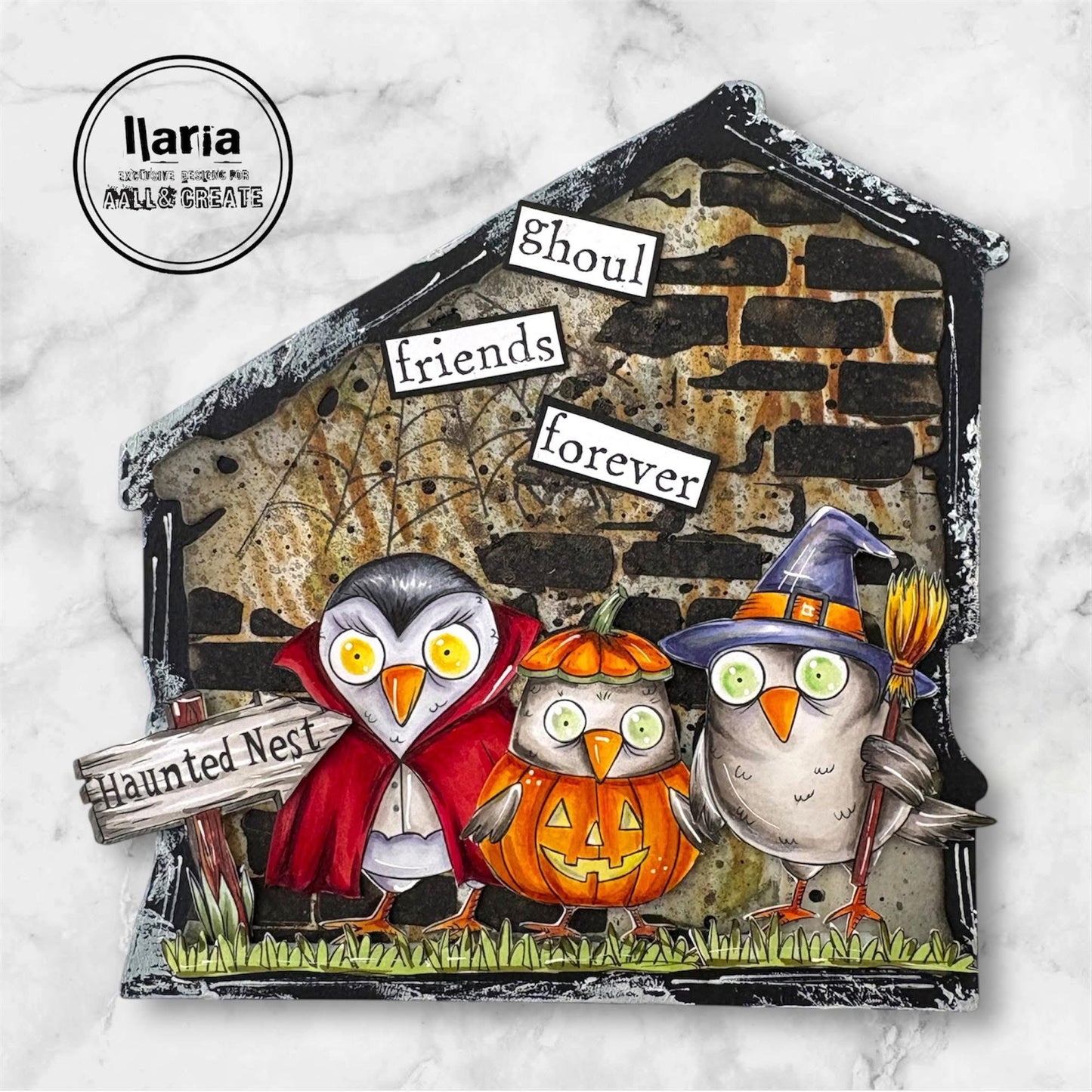Halloween  Warblers Digital Stamp Card Kit – Cute Bird Digi Stamp Set with Spooky Backgrounds for Card Making, Journals & Scrapbooking