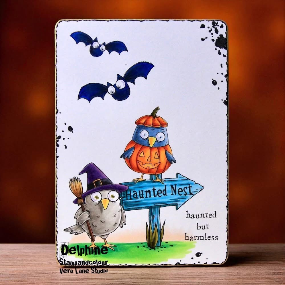 Halloween  Warblers Digital Stamp Card Kit – Cute Bird Digi Stamp Set with Spooky Backgrounds for Card Making, Journals & Scrapbooking