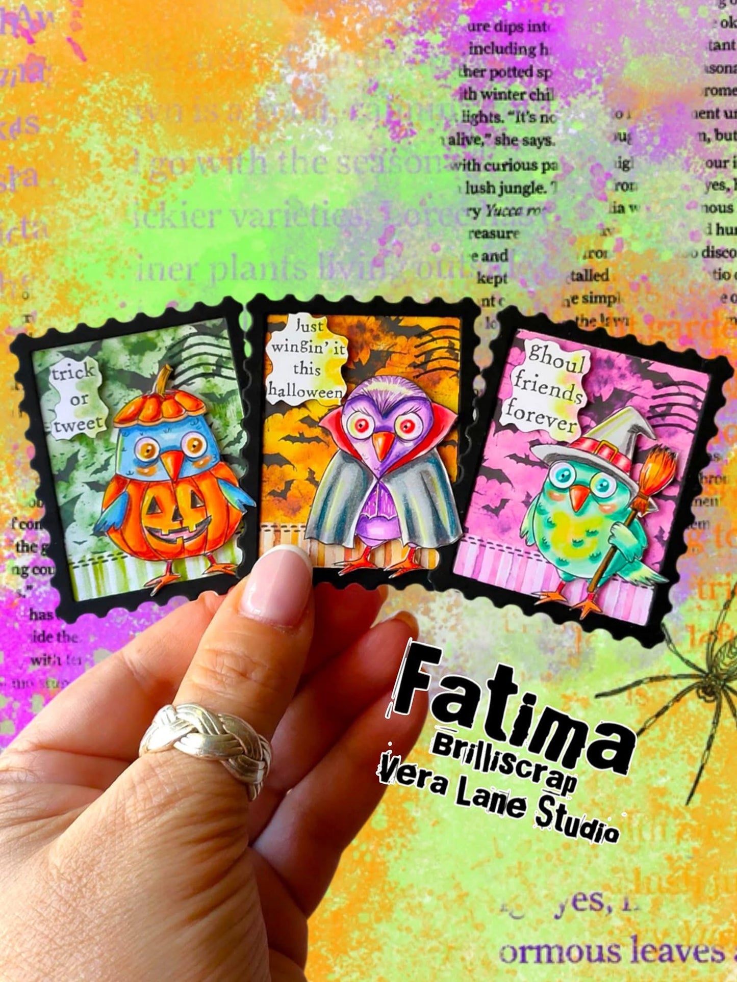 Halloween  Warblers Digital Stamp Card Kit – Cute Bird Digi Stamp Set with Spooky Backgrounds for Card Making, Journals & Scrapbooking