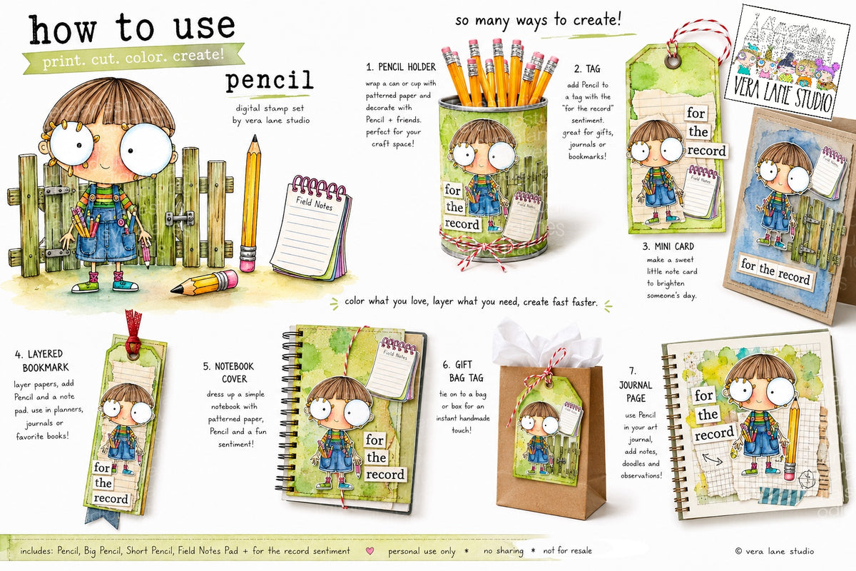 Pencil, Junior Detective digital scrap and card Kit