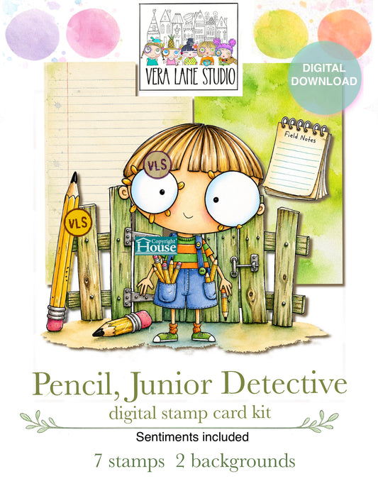 Pencil, Junior Detective digital scrap and card Kit