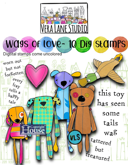 Wags of Love - 10 Digi stamps in jpg and one files