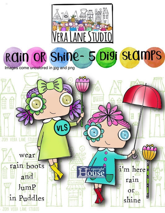 Rain or Shine - 5 Digi stamp set in jpg and png files