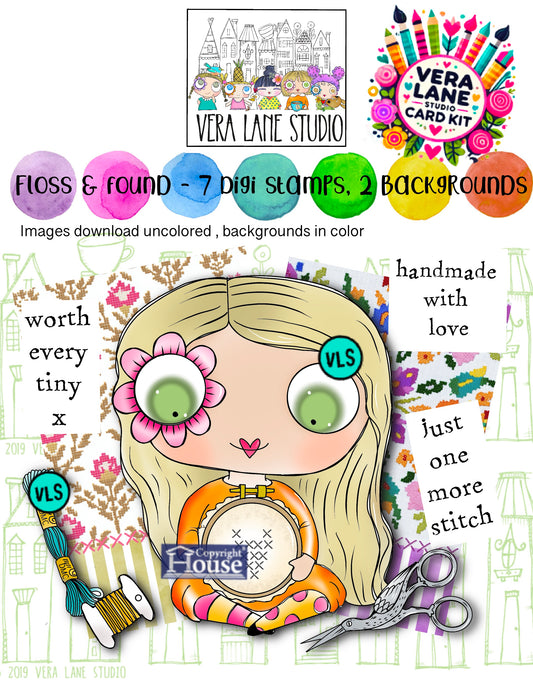 Floss & Found - digital card kit 7 stamps, 2 backgrounds