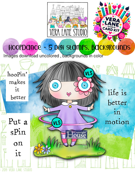 Hoopdance - 5 digital stamp card kit with colored backgrounds