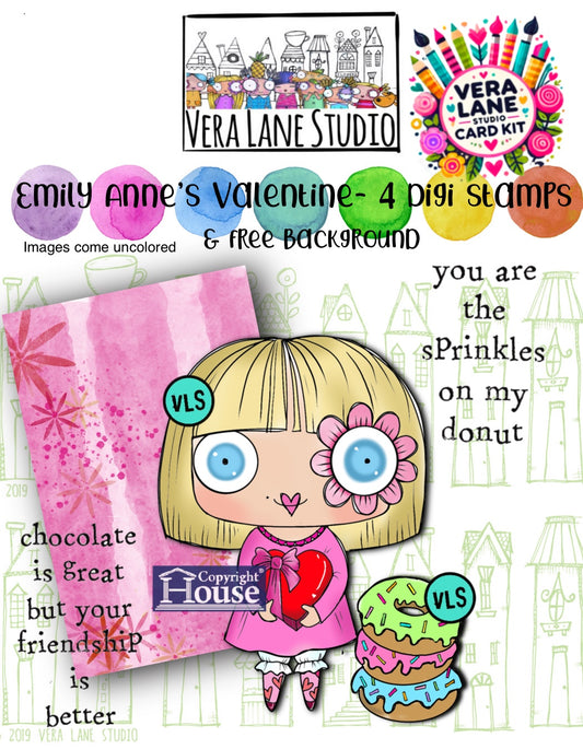 Emily Anne’s Valentine  - 4 Digi stamps and free printable background