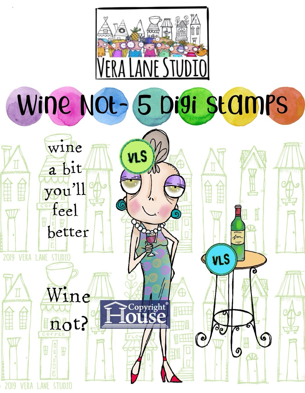 Wine Not? - 5 Digi stamps in jpg and png files