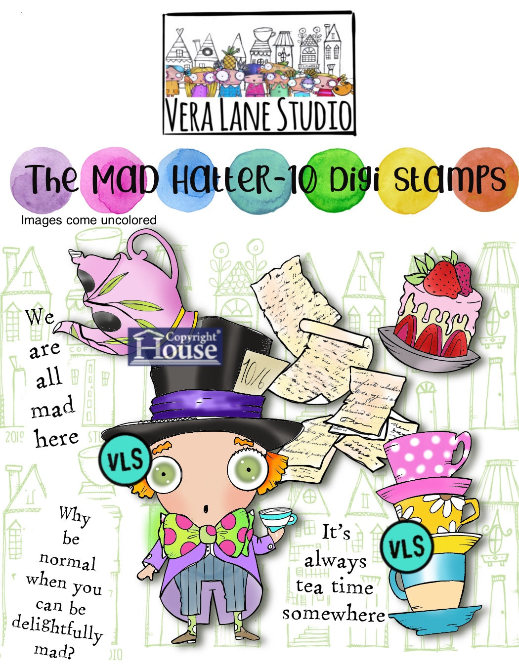 The Mad Hatter - 10 Digi Stamps in jpg and png files