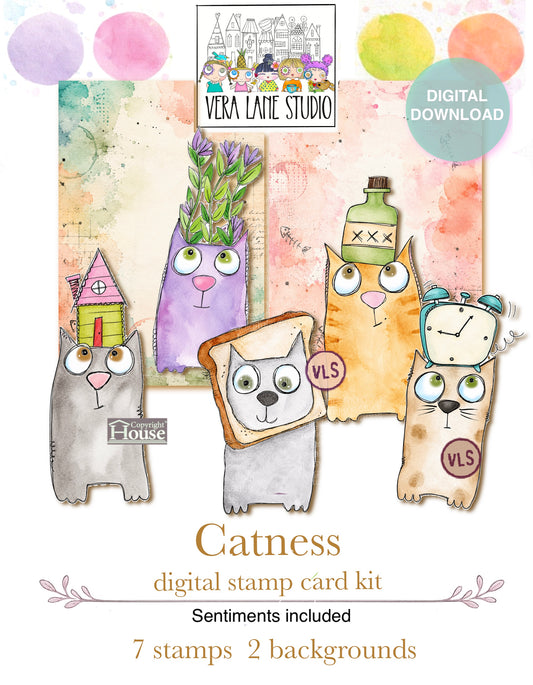Catness Digital Stamp Card Kit & Printable Backgrounds