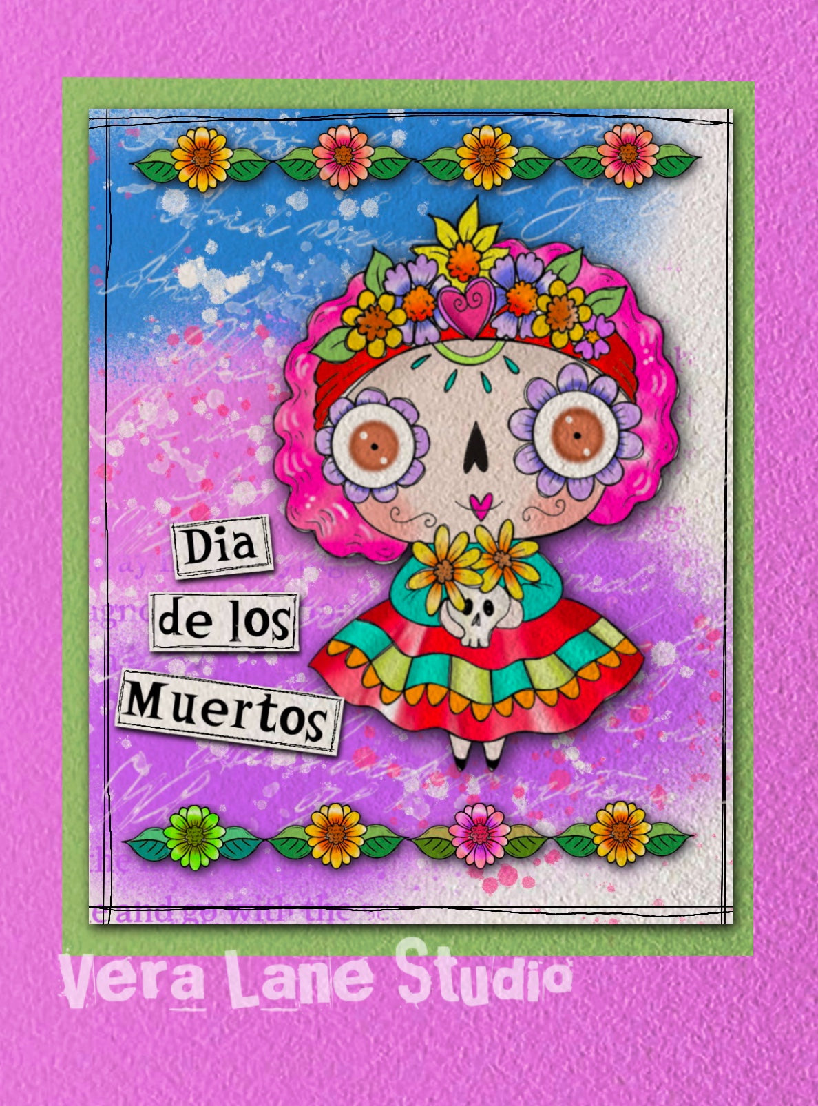 Dia de los Muertos Card Kit - 5 Digi stamps in jpg and png files with color digital background