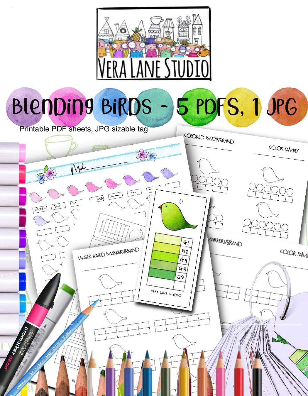 Blending Birds Color Swatching collection - 5 PDF’s, 1 jpg