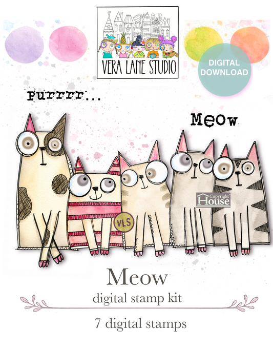 Meow - 8 Digi stamp bundle in jpg and png files