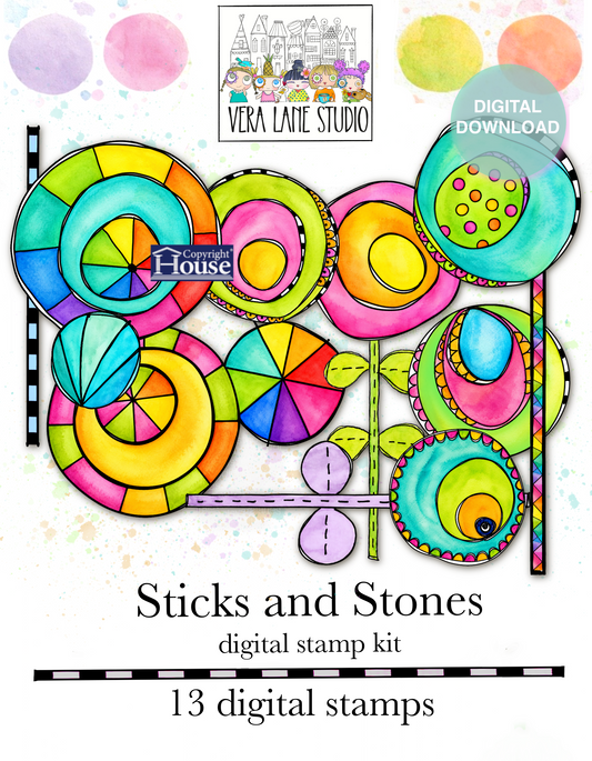 Sticks and Stones -13 Digi stamps in PNG files only