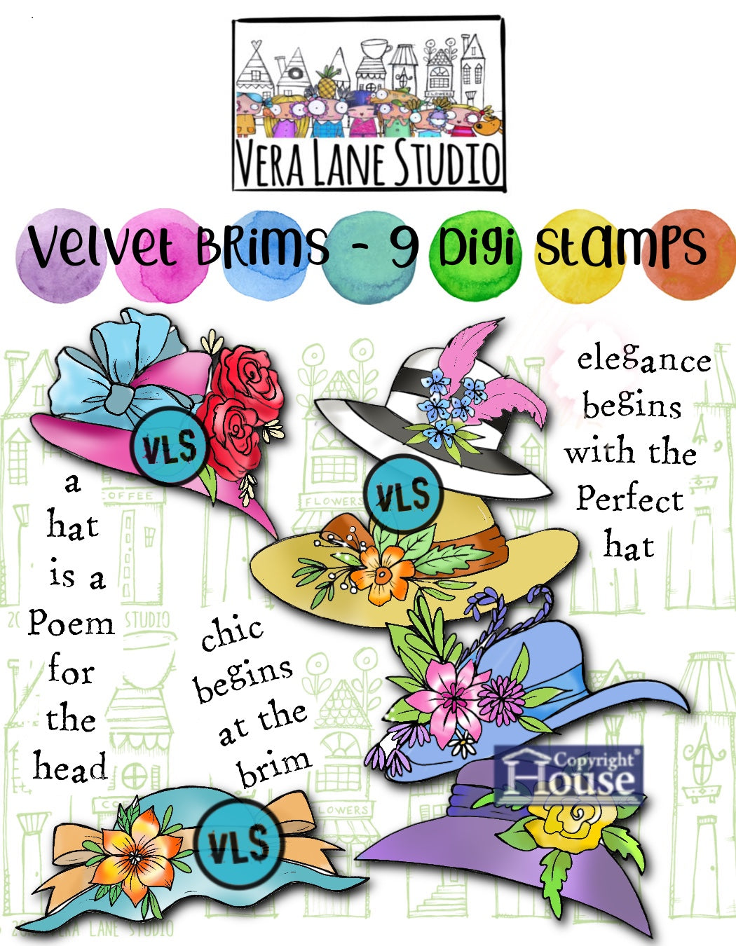 Velvet Brims - 9 digi stamps in and jpg snd png files