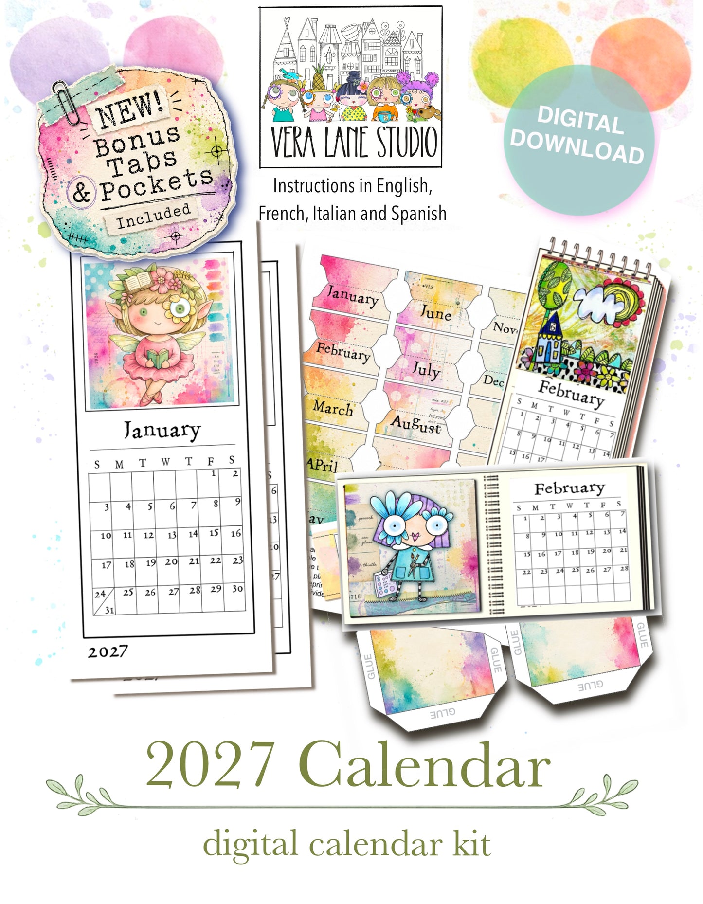 2027 Printable Calendar Kit with tabs and pockets