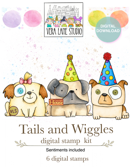 Tails and Wiggles- 6 Digi stamp bundle in jpg and png files