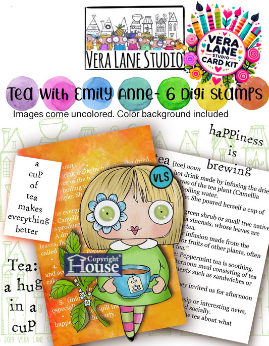 Tea with Emily Anne - 6 Digi stamps, 1 printable background