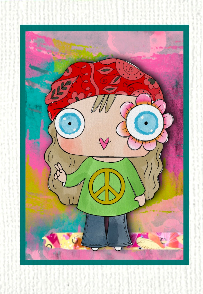 Lil Hippie Card Kit - 9 Digi stamps , 1 color background