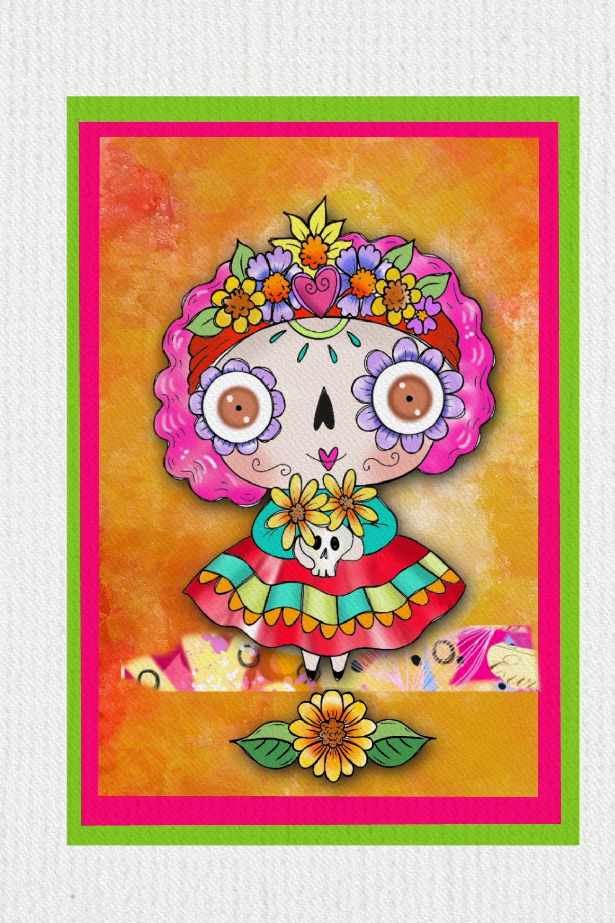 Dia de los Muertos Card Kit - 5 Digi stamps in jpg and png files with color digital background