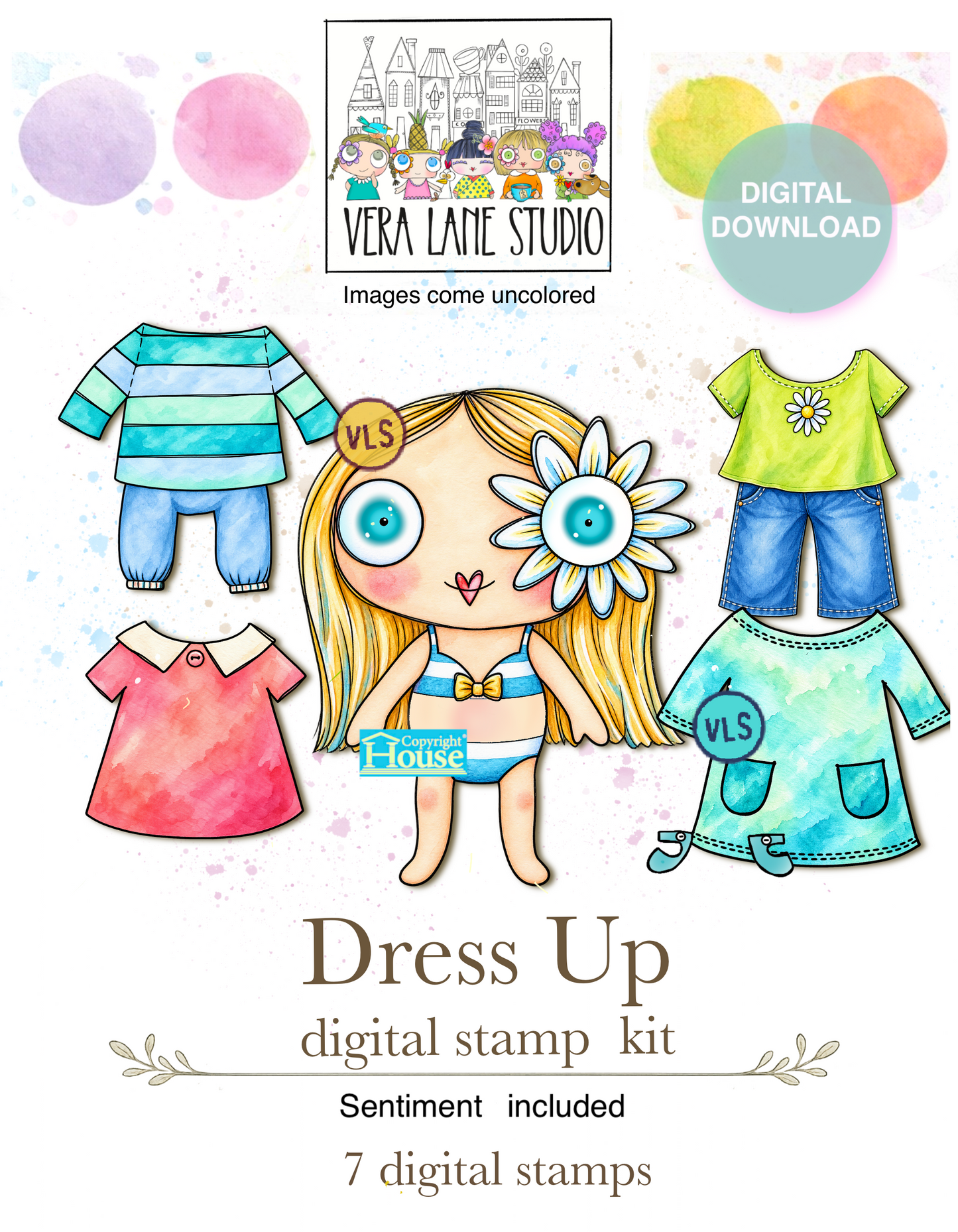 Dress Up - 7 Digi stamps in jpg and PNG files