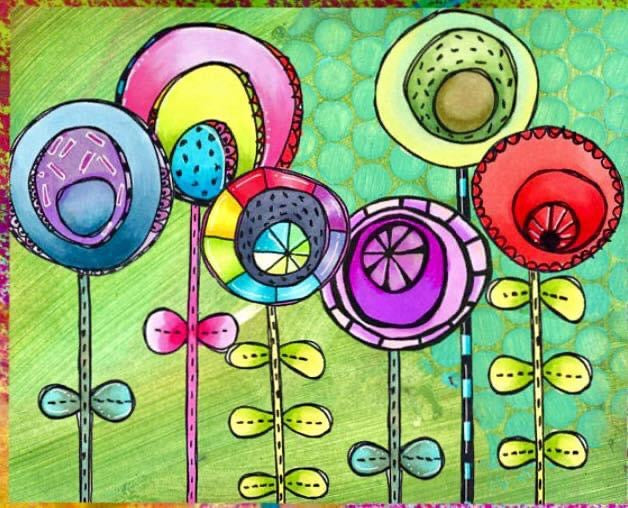 Circles and Stems Collage Sheet -- 27 images colored on PDF sheet for instant download