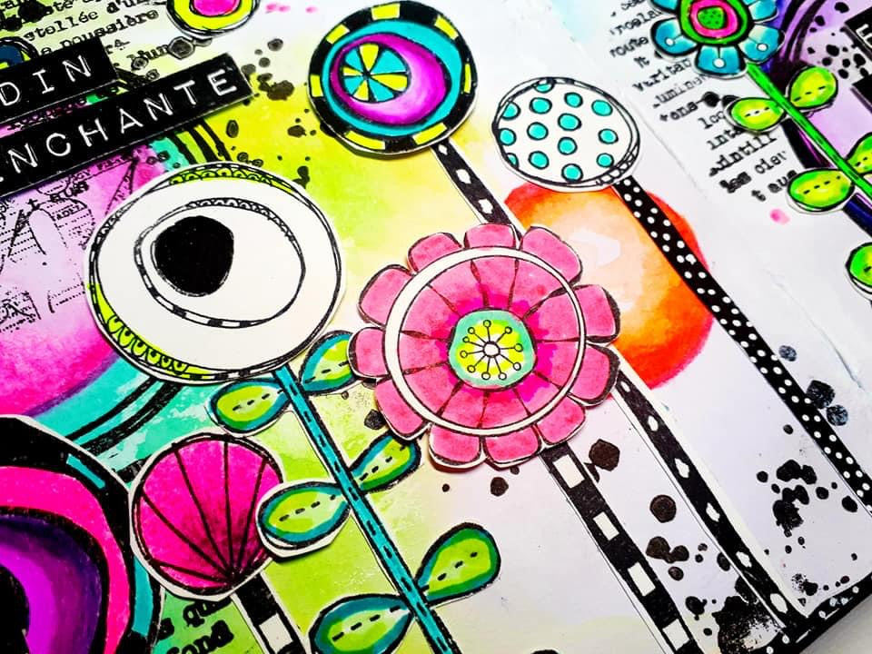 Circles and Stems Collage Sheet -- 27 images colored on PDF sheet for instant download