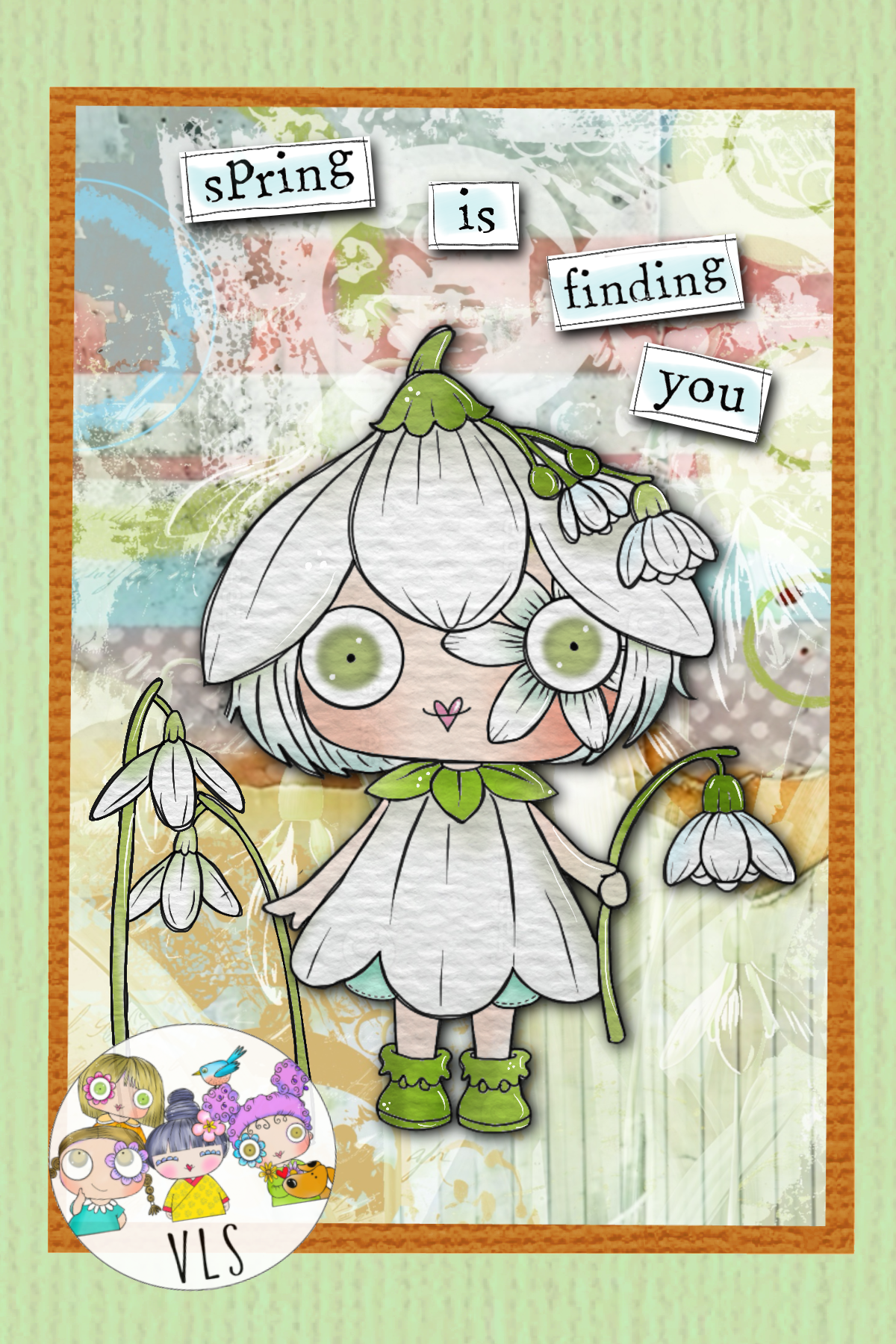 SNOWDROP — Digital Stamp Card Kit bundle  (7 images + 4 backgrounds)