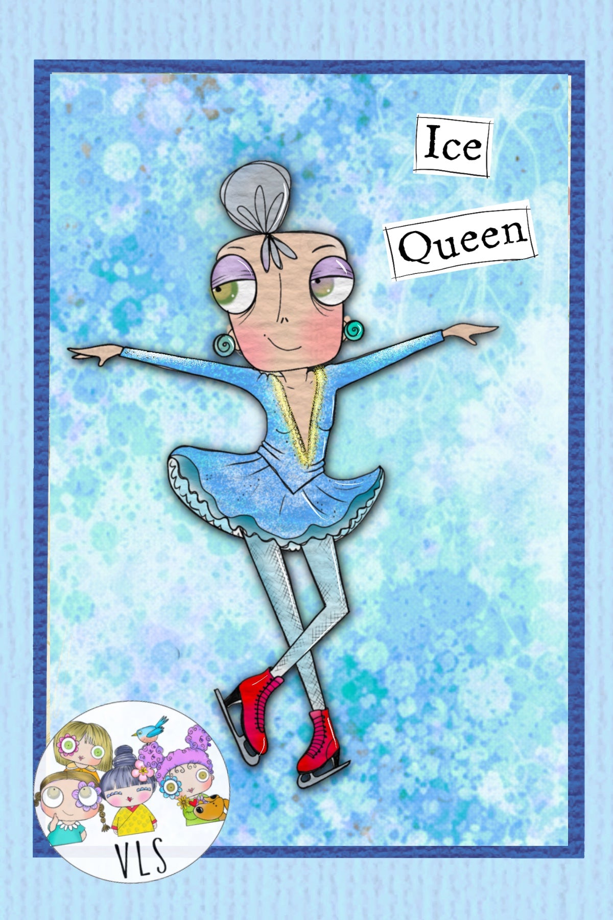 Miss Dee on Ice - figure skater digital stamp bundle card kit, 7 stamps 4 backgrounds