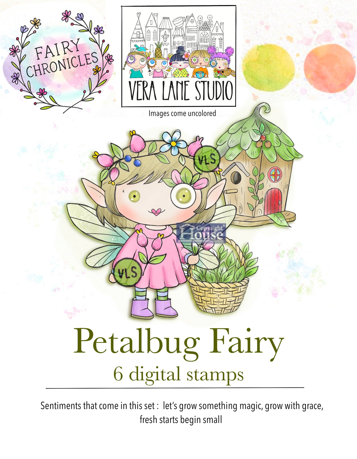 Fairy Chronicles Petalbug Garden Sprite Digi Stamp Set, Hand Drawn Spring Girl, Floral Cottage Coloring Image PNG JPG