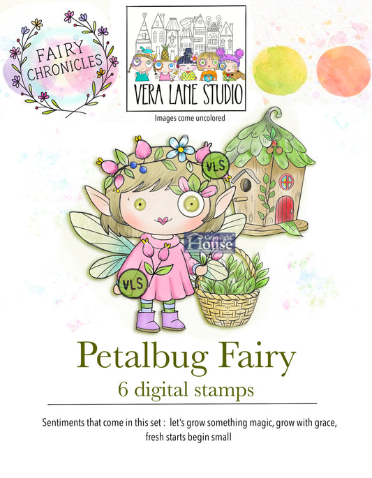 Fairy Chronicles Petalbug Garden Sprite Digi Stamp Set, Hand Drawn Spring Girl, Floral Cottage Coloring Image PNG JPG