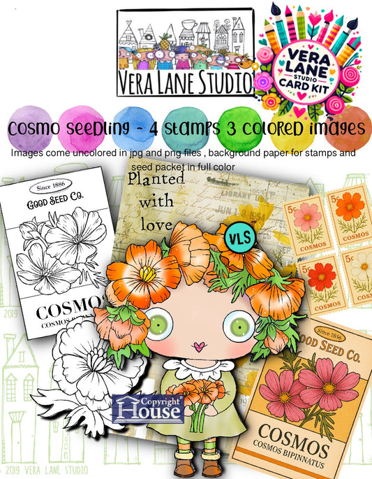 Cosmos Seedling - 7 digital file bundle, color ephemera and background included Card Kit