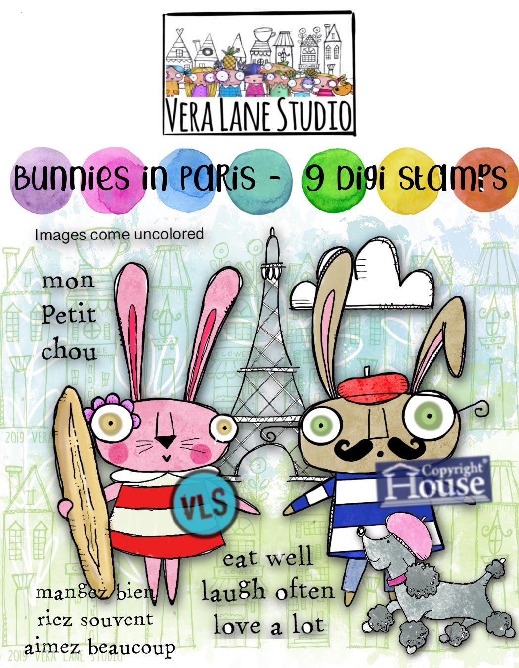 Bunnies in Paris Digi Stamps - 9 digi stamps