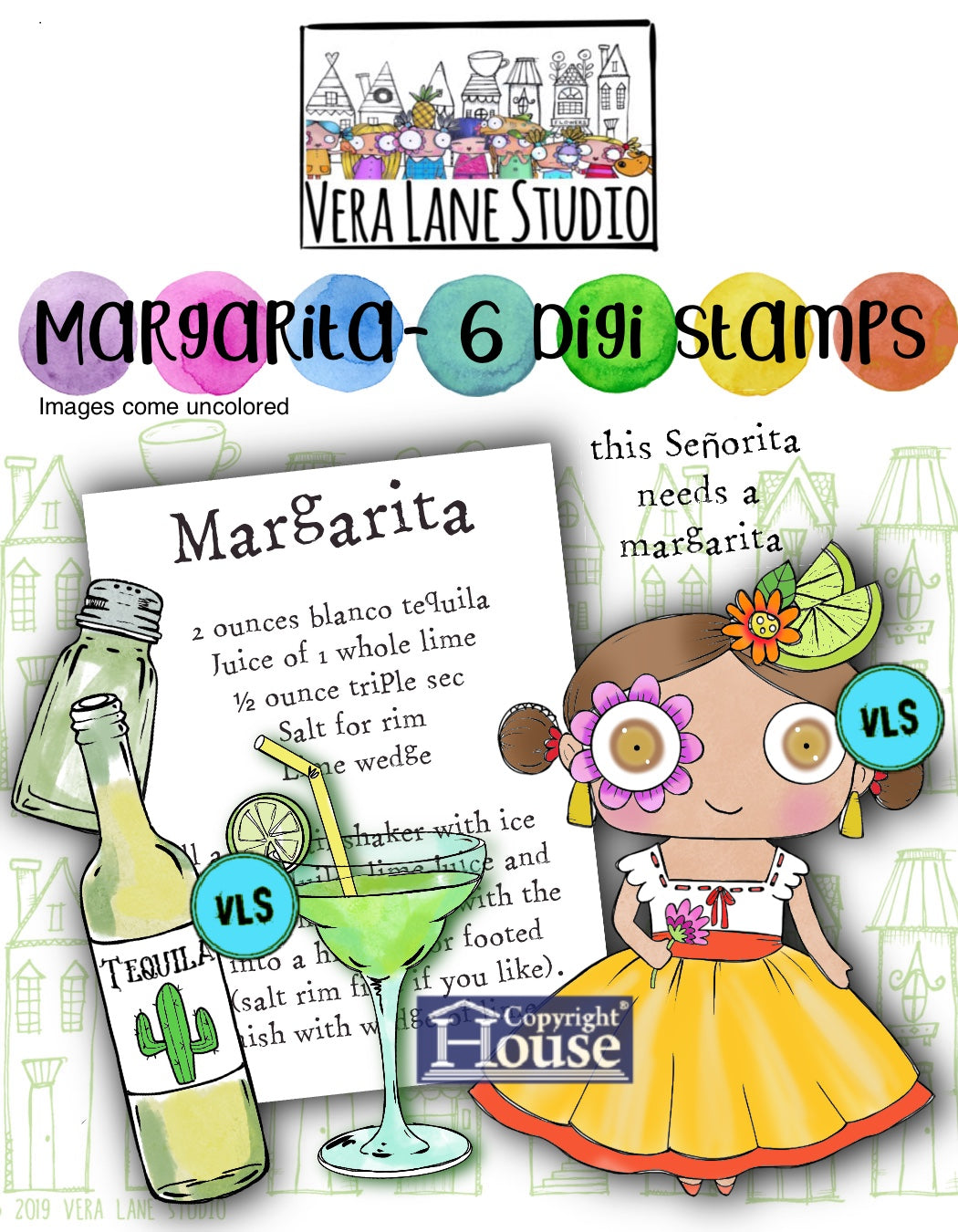 Margarita- 6 Digi stamps in jpg and png files